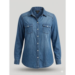 Torrid Denim Chambray Button Up Top Long Sleeve Blue Plus Size 00 10 12 Cotton.